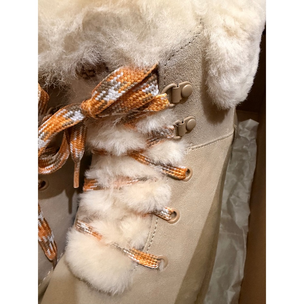 UGG Classic Mini Alpine Lace Boots Sand Suede Sheepskin 1130558 Womens 11 - Picture 14 of 16